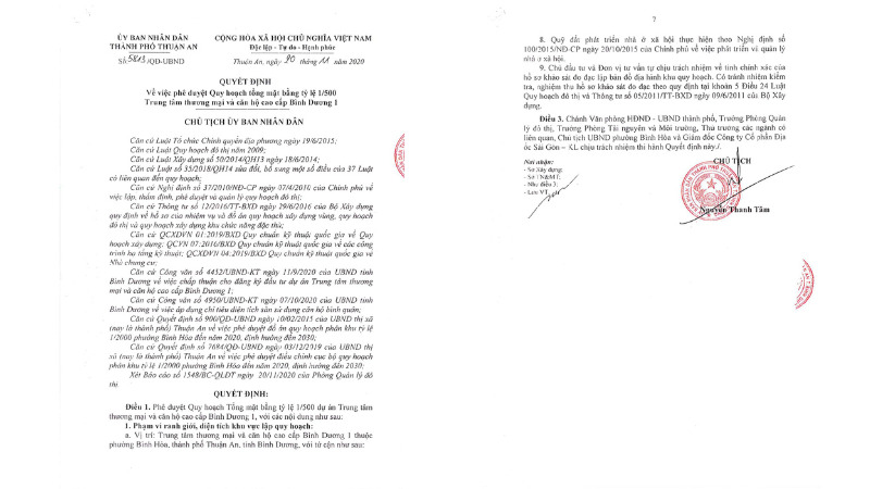 Quyết định phê duyệt quy hoạch mật bằng tỷ lệ 1/500